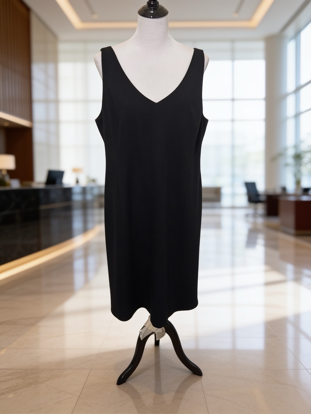 Eileen Fisher Black Sleeveless V-Neck Knit Shift Dress XL Italian Fabric